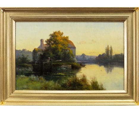 * ALFRED FONTVILLE DE BREANSKI (SCOTTISH 1877 - 1957), AN EVENING AT A LOCK ON THE RIVER AVON, WORCESTER oil on canvas, signe