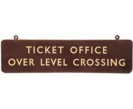 BR(W) enamel Station Sign 'Ticket Office Over Level Crossing'. Double sided with original hangings hooks, rear side blank. 48