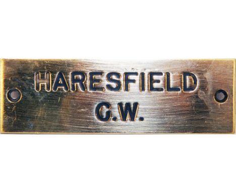 GWR brass Signal Box Shelf Plate HARESFIELD G.W. Situated between Gloucester and Standish Junction where the ex GWR line curv