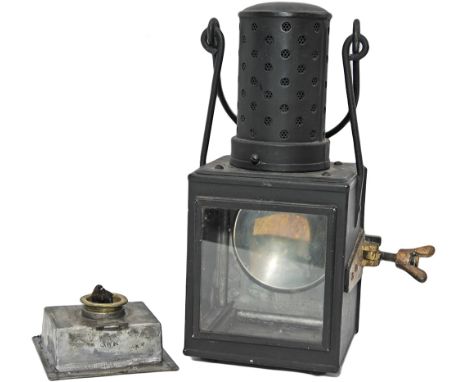 GWR Tunnel inspection lamp.Large brass clasp and hinges enable to back to be screwed tight onto a fitted seal and the front g