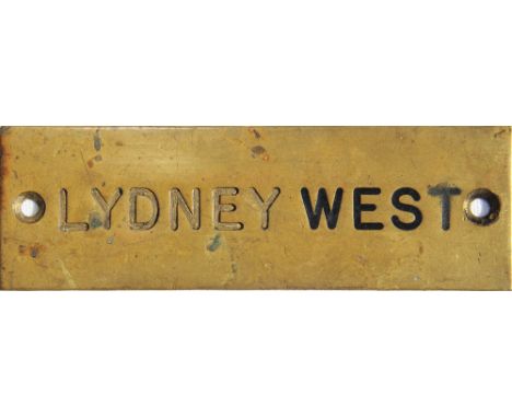 GWR brass Shelf Plate, machine engraved 'LYDNEY WEST' ex box condition.