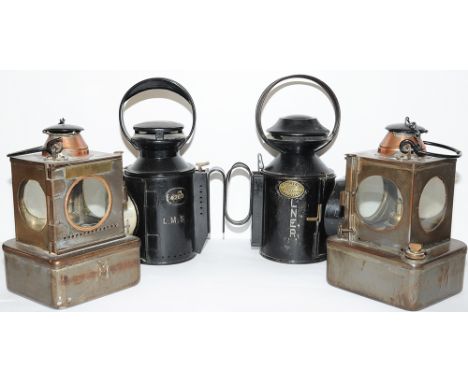 Lamp selection comprising qty 4: LNER 4 aspect complete with brass Polkey makers plate; LMS 4 aspect complete but front lens 