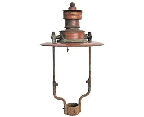 Platform lamp Sugg Mexican Hat type , complete with mounting frog and shade. The central bolt which holds the copper cap on h
