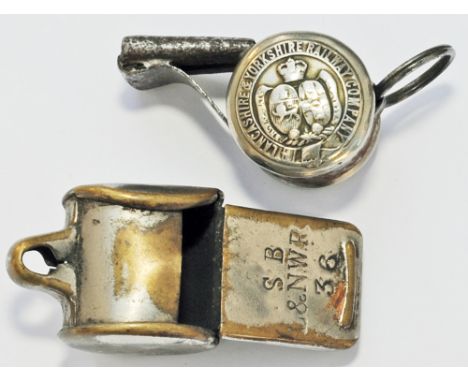 LYR Button Whistle together with an early LNWR Whistle.
