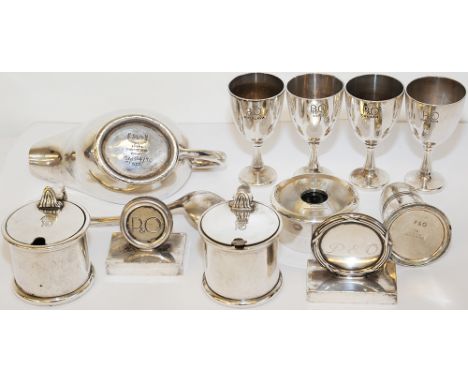 Shipping Silverplate collection comprising a total of 12 items from the P&O Line to include some with ship's name engraved. E