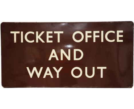 BR(W) enamel Station Platform Sign TICKET OFFICE AND WAY OUT, 48 x 24 inches. In very good condition.