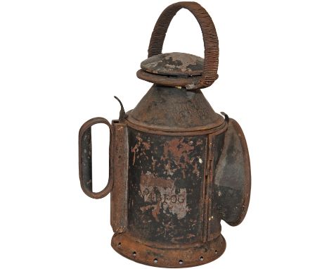 Furness Railway 3 Aspect Handlamp. Stamped 'FR No 48 FOG', also stamped 'LNWR Wolverton' on reducing cone and 1879 on the bas