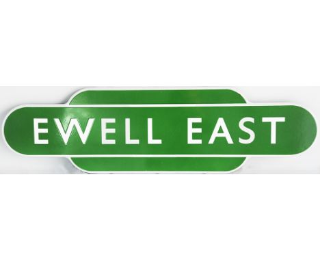 Totem BR(S) EWELL EAST fully flanged, light green. Ex LBSCR station between Cheam and Epsom, opened 1847. Virtually Mint.