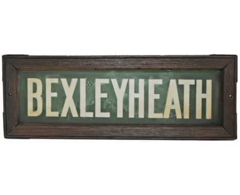 Southern Railway glass Lamp Tablet BEXLEYHEATH. In original oak frame with china glass. Measures 18 x 6.5 inches and is in ex