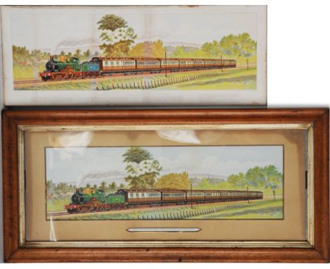 GWR Lithograph 'Cornishman Express Train' with Lord Of The Isles pulling a rake of 9 Clerestory Coaches, December 1899. Frame