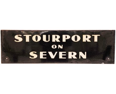 GWR enamel Lamp Tablet STOURPORT -ON-SEVERN. White lettering on black ground in three lines and having a top mounting flange.
