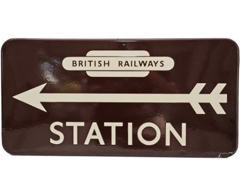 BR(W) enamel Direction Sign with left facing arrow below British Railways totem logo. Excellent condition with deep colour an