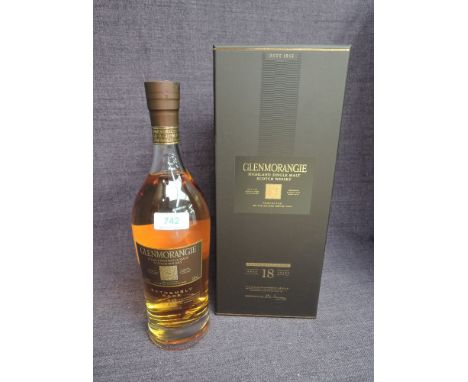 A bottle of Glenmorangie 18 Year Old Highland Single Malt Scotch Whisky, matured in Oak Casks, 43% vol, 70cl, in card box