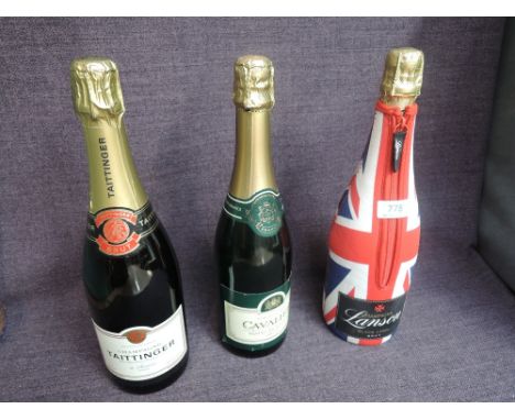 Two bottles of Champagne, Lanson Black Label Brut 12.5% vol 75cl in Union Jack Jacket and Tattinger Brut Reserve 12%, 750ml a