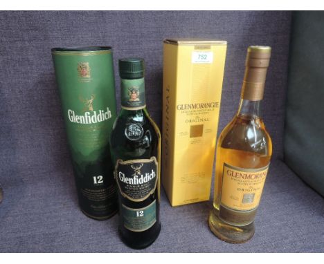 Two bottles of Single Malt Scotch Whisky, Glenmorangie Highland 10 Year Old, The Original, 40% vol, 70cl in card box and Glen
