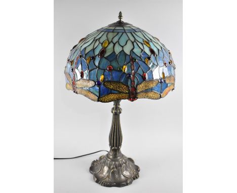 A Large Reproduction Tiffany Style Table Lamp with Dragonfly Shade, 68cms High 