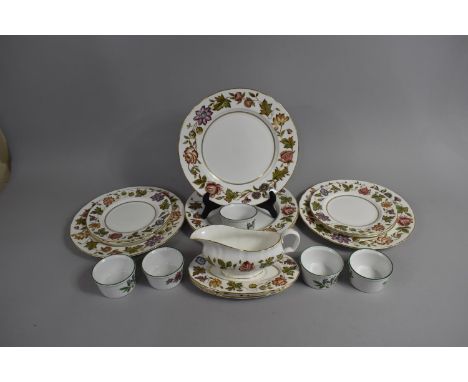 A Collection of Royal Worcester Virginia Pattern Plates, Gravy Boat and Trays, Worcester Herbs Ramekins 