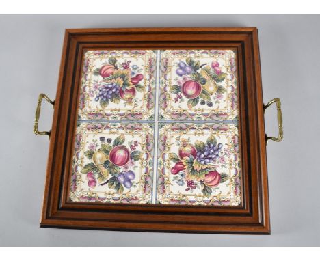 A Modern Wooden Framed Tile Based Two Handled Drinks Tray, 37cms Square 