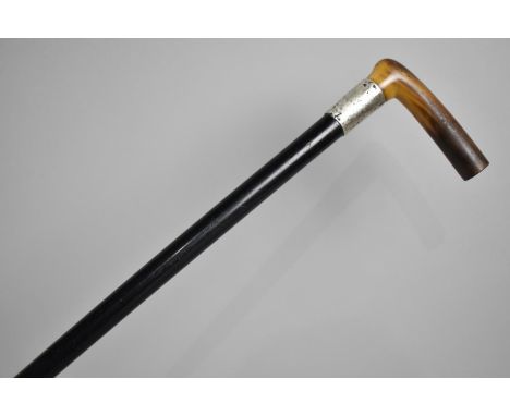 A Silver Mounted Horn Handled Ebony Shafted Walking Stick, Hallmarked For A and R, Chester 1924 