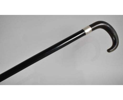 A Silver Mounted Horn Handled Ebony Shafted Walking Stick, AR London 1924, Missing Ferule 