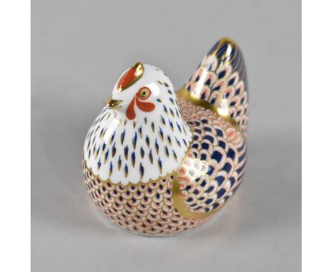 A Royal Crown Derby Imari Paperweight, Chicken, Gold Button 