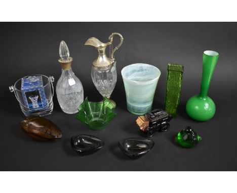 A Collection of Various Glasswares to include Decanter with Silver Collar, Ice Bucket, Novelty Blue Blazer Aftershave, Full, 