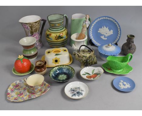 A Collection of Mid 20th Century Ceramics to include Small White Ceramic Urn Shaped VAse, Welsh Pottery, Hand Painted Butter 