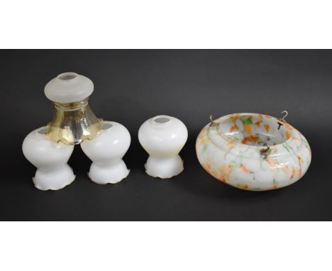 A Collection of Various Mid 20th Century Glass Light Shades to include Opaque, Green and Orange Flycatcher Example 