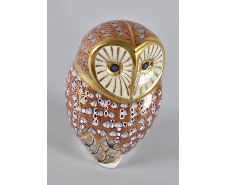 A Royal Crown Derby Paperweight with Gold Button, Owl 