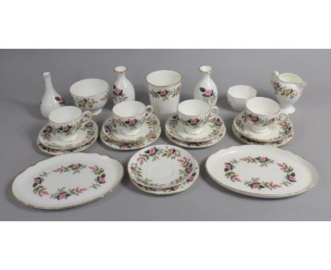 A Collection of Wedgwood Hathaway Rose China to include Four Cups and Saucers, Five Side Plates, Cake Plate, Vases, Sugar Bow