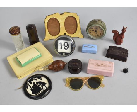 A Collection of Curios to include Bakelite Boxes, Alarm Clock, Photo Frame Etc 