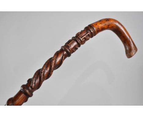 A Victorian Carved Walking Stick, Dated 1873, Decorated with Snakes and Monogrammed WG 