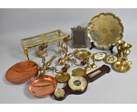 A Collection of Various Metal and Brasswares to include Trivet, Barometer, Pair of Brass Vases Etc 