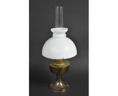 A Mid 20th Century Aladdin Oil Lamp with Opaque Glass Shade and Plain Glass Chimney, 60cms High 