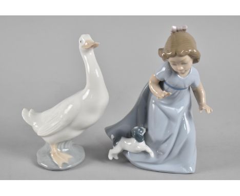 A Nao Goose and a Nao Figure of a Girl with Puppy 