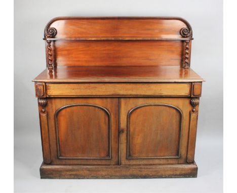 A Victorian Mahogany Chiffonier with Centre Long Drawer over Cupboard Base, Raised Gallery Back with Barley Twist Supports to