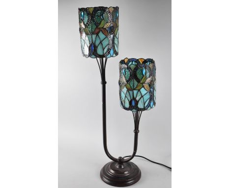 A Modern Two Branch Table Lamp with Tiffany Style Shade, 73cms High 