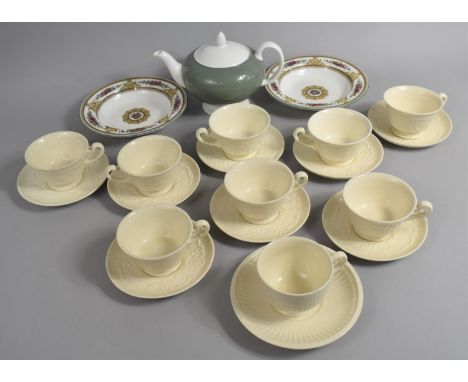 A Collection of Six Wedgwood Patrician Teacups and Saucers, Wedgwood Teacups and Columbia Pattern Bowls 