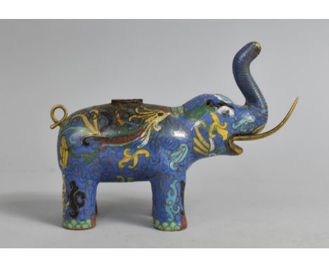 A Far Eastern Cloisonne Enamelled Altar Censer in the Form of an Elephant, Missing One Brass Trunk, 17cms Wide 