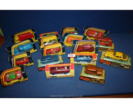 A quantity of boxed Corgi and Dinky die cast models including Dinky 188 Jensen FF, Corgi 392 Bertone Shake Buggy, Corgi 701 H