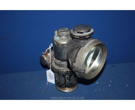 A ''Powell & Hanmer Birmingham New Sultan'' nickel/chromium finished Carbide Motorcycle head Lamp having faceted red and gree