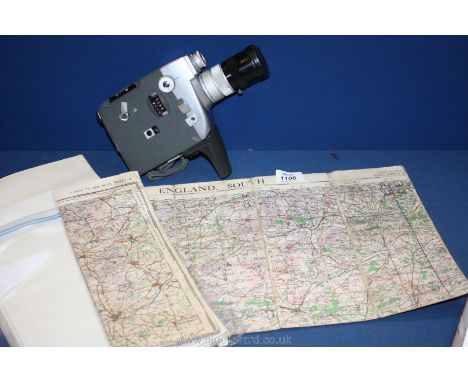 Nine WWII military and RAF maps, a vintage cine camera and a Canon Motor Zoom 8