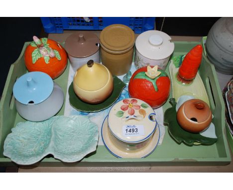 A quantity of Preserve Pots including Clarice Cliff, Carltonware, etc.