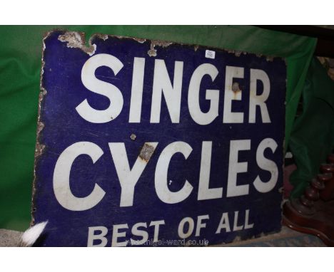 A Vintage Singer Cycles Enamel Sign, 36 inches x 24 inches