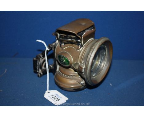 A P & H ''Powell & Hanmer Horoscope'' Brass Motorcycle Paraffin head Lamp, the red and green (port and starboard) prisms with