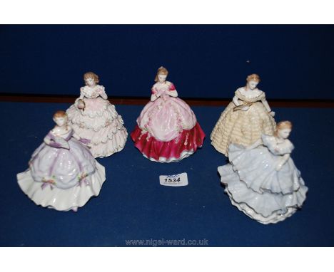Five Royal Worcester figurines including 'Lady Louise', 'Lady Cicely', 'Lady Emma', 'Lady Sophie' and 'Lady Elizabeth'