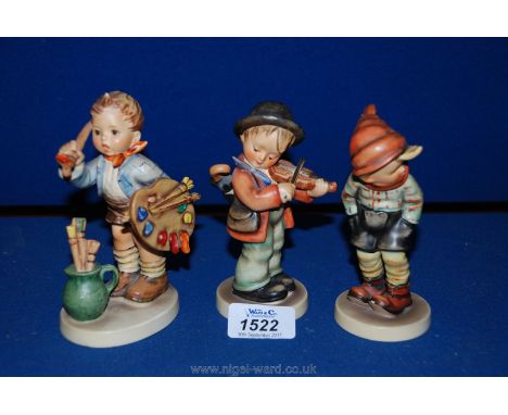 Three Hummel Goebel figures including 'March Winds' model 43, 'Little Fiddler' model 4 and 'The Artist' model 304