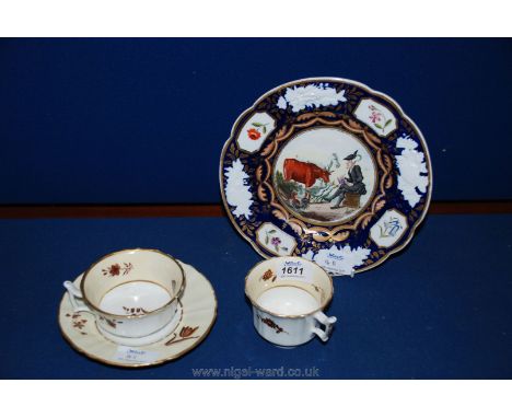 A Newhall 'Dr Syntax' Dessert Plate c1825 and a Chamberlains Worcester Trio
