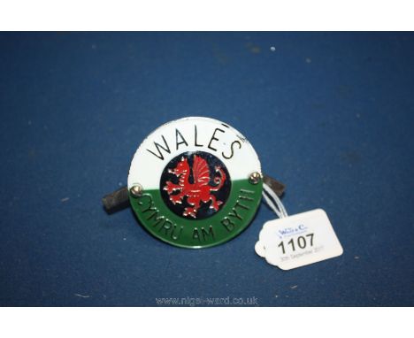 An enamel classic Car badge; Wales, Cymru am Byth