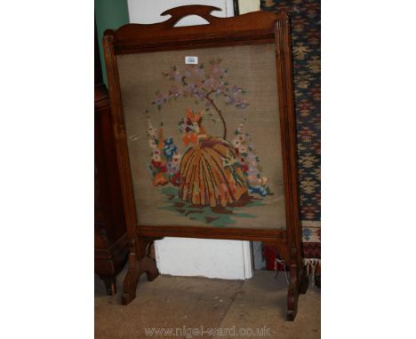 A Firescreen with embroidered panel